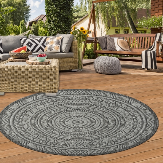 In- & Outdoor Teppich Sisal Anthrazit Rund