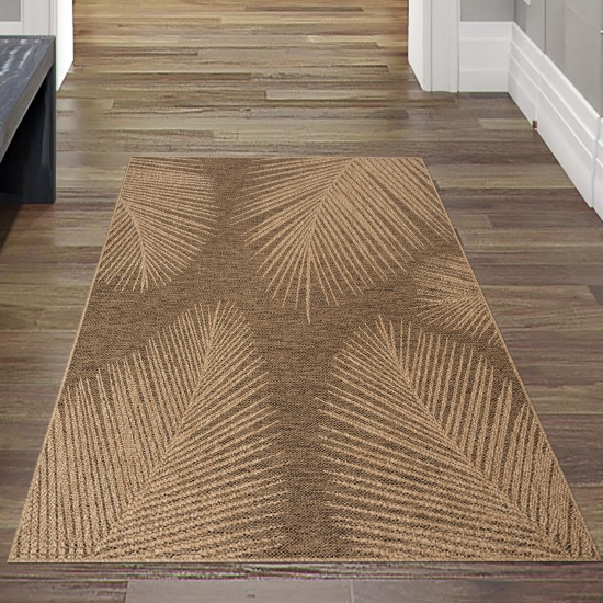 Preview: Hochwertiger In- und Outdoorteppich wetterfest im Blättermuster in Beige Braun Preview: Hochwertiger In- und Outdoorteppich wetterfest im Blättermuster in Beige Braun