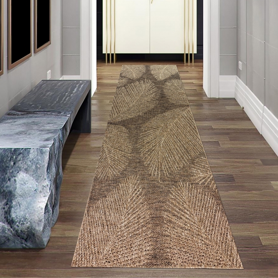 Preview: Hochwertiger In- und Outdoorteppich wetterfest im Blättermuster in Beige Braun Preview: Hochwertiger In- und Outdoorteppich wetterfest im Blättermuster in Beige Braun