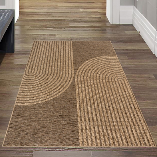 Preview: Moderner beige-brauner In- und Outdoor Teppich mit Bogenmuster Preview: Moderner beige-brauner In- und Outdoor Teppich mit Bogenmuster
