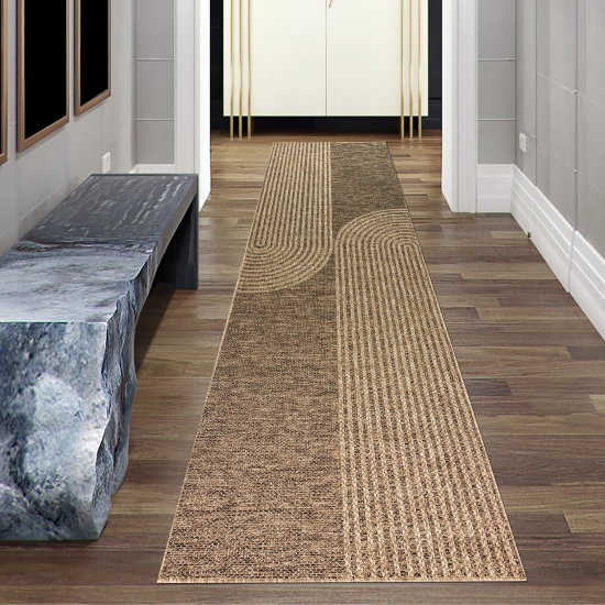 Preview: Moderner beige-brauner In- und Outdoor Teppich mit Bogenmuster Preview: Moderner beige-brauner In- und Outdoor Teppich mit Bogenmuster