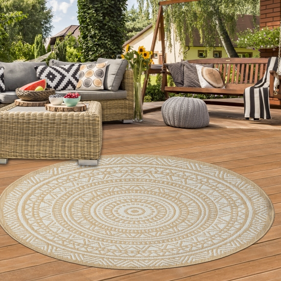 In- & Outdoor Teppich Sisal Beige Rund