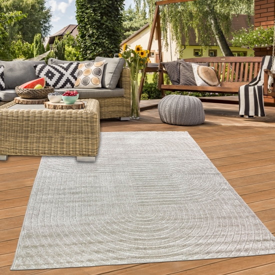 Moderner Outdoor Teppich wetterfest Terrasse Balkon Boho-Style hochwertig pflegeleicht Beige