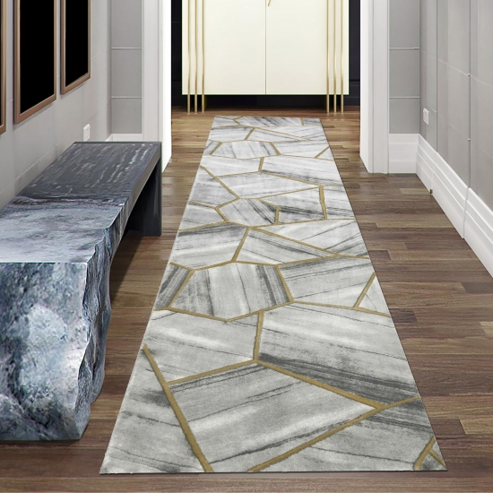 Teppich modern Wohnzimmerteppich geometrisches Muster in grau gold