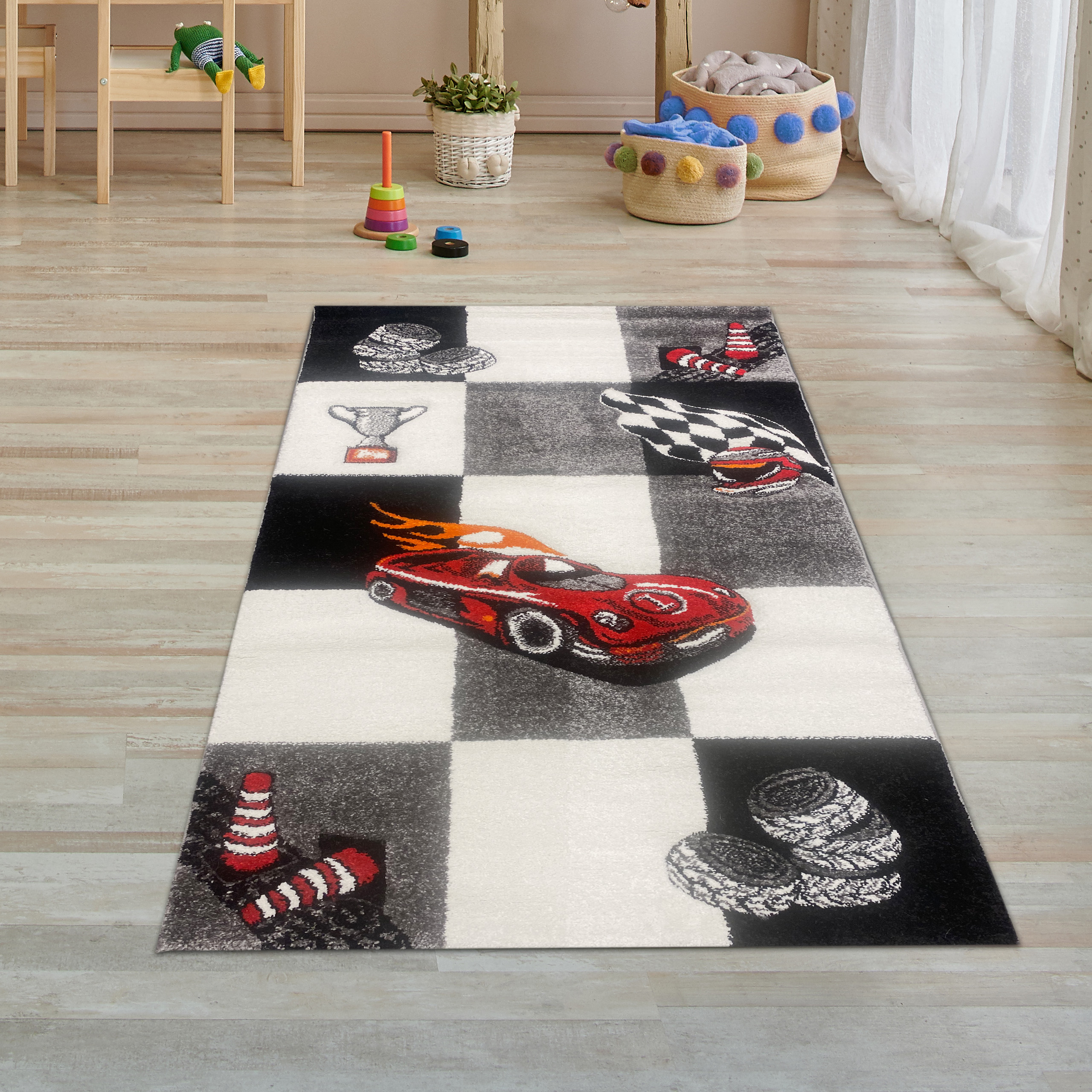 Straßenteppich. beige grau Spielteppich Kinder Teppich Autos