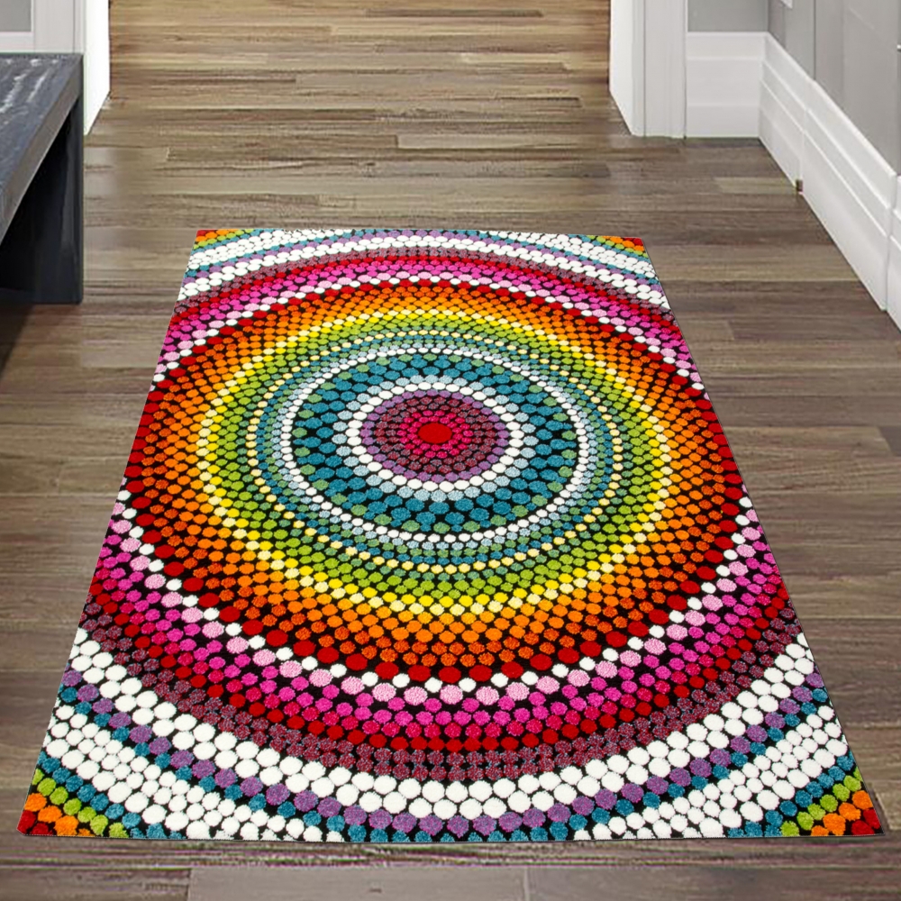 Teppich modern Wohnzimmer Teppich Regenbogen bunt