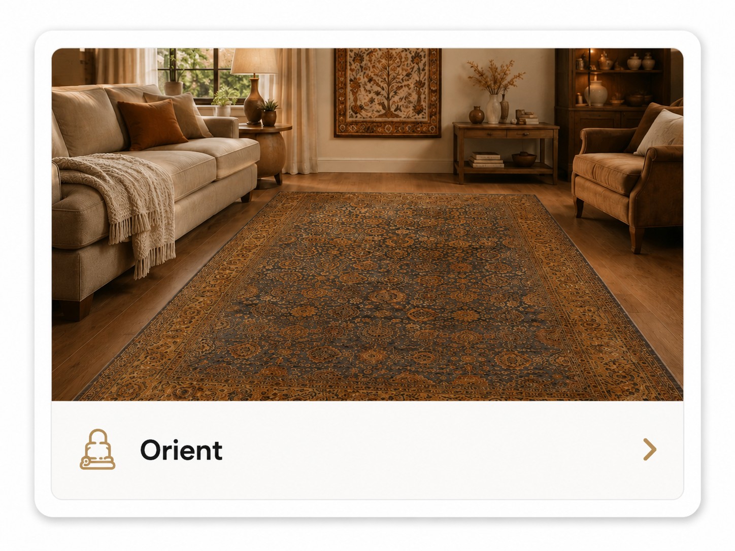 Orient Orientteppich in warmem Wohnzimmer